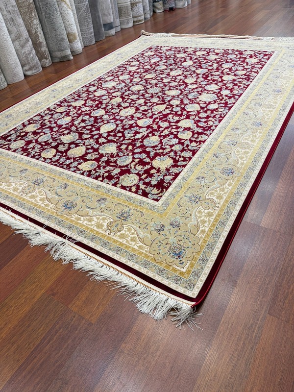 Turkish Silk Blend Rug 8x11ft Burgundy Red Cream Floral Oriental Luxury Area Rug gallery