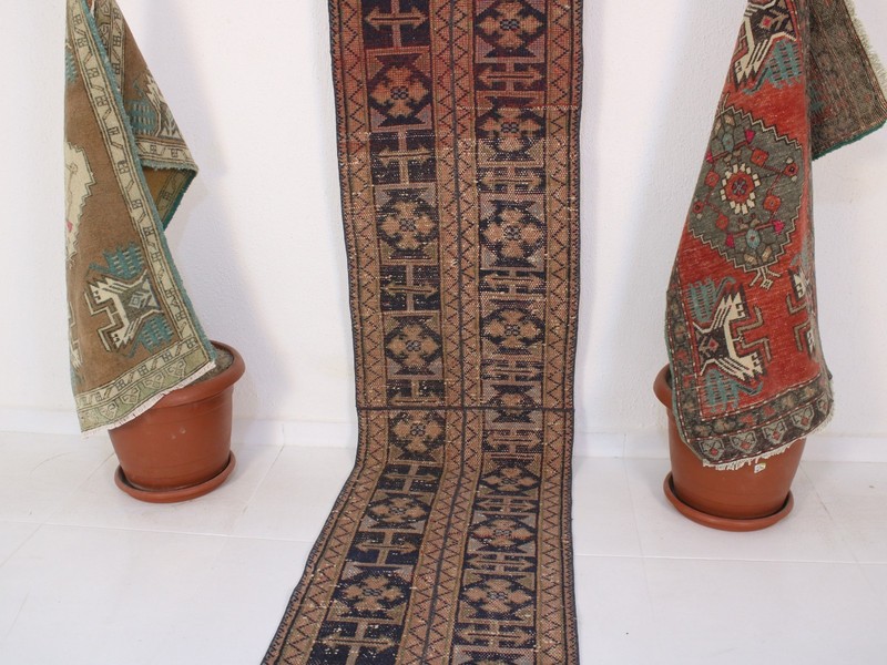 2x11 Red Blue Runner Rug, Handmade Turkish Rug, Vintage Tribal Runner, 1.7x11.4 gallery