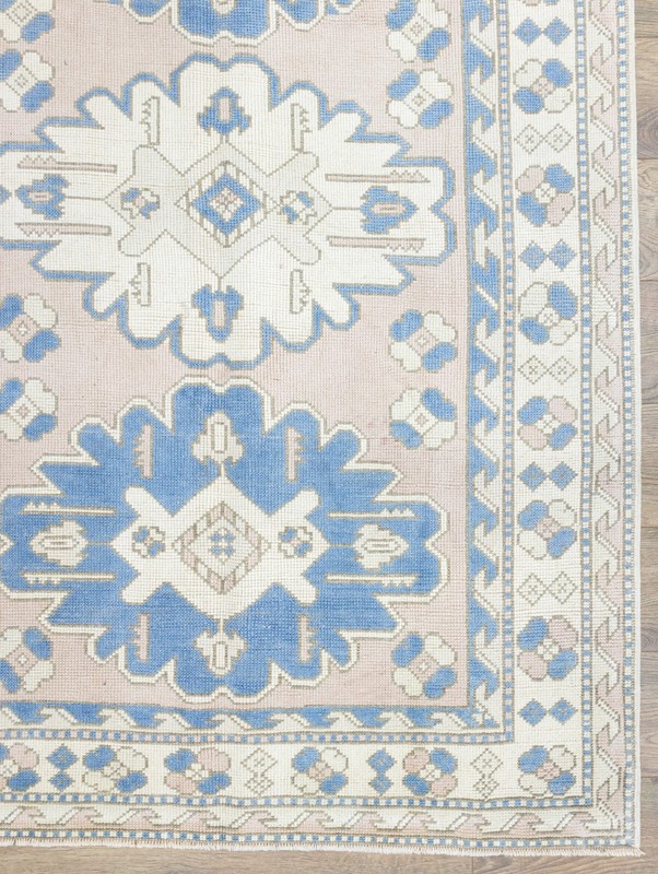 Modern Turkish Oushak Pink Blue Vintage Area Rug 4.2x6.6 ft Handmade Wool Carpet gallery