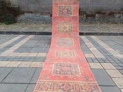 3×11 Turkish Oushhak rug 2.82 x 11.15 ft Vintage Handmade 86 x 340 cm Runner Rug
