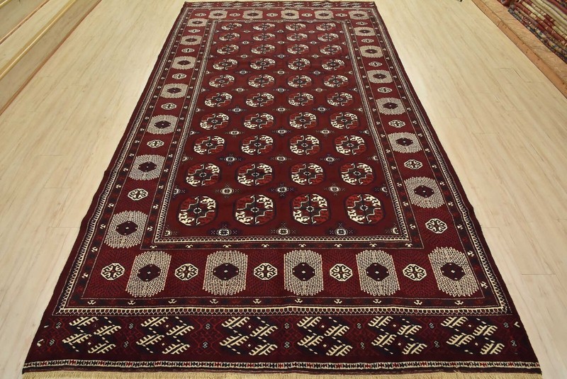 Vintage Bokhara Rug 7’7” x 12’5” Red Wool Tribal Hand-Knotted Oriental Carpet gallery