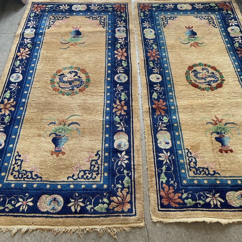 ANTIQUE CHINESE ART DECO RUG #9349and #9350 a pair 3x6 in perfect condition gallery