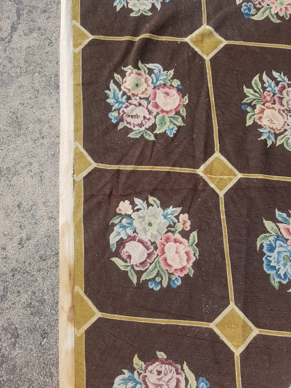 Vintage Handmade French Floral Needlepoint Rug Wool 161x82 cm gallery