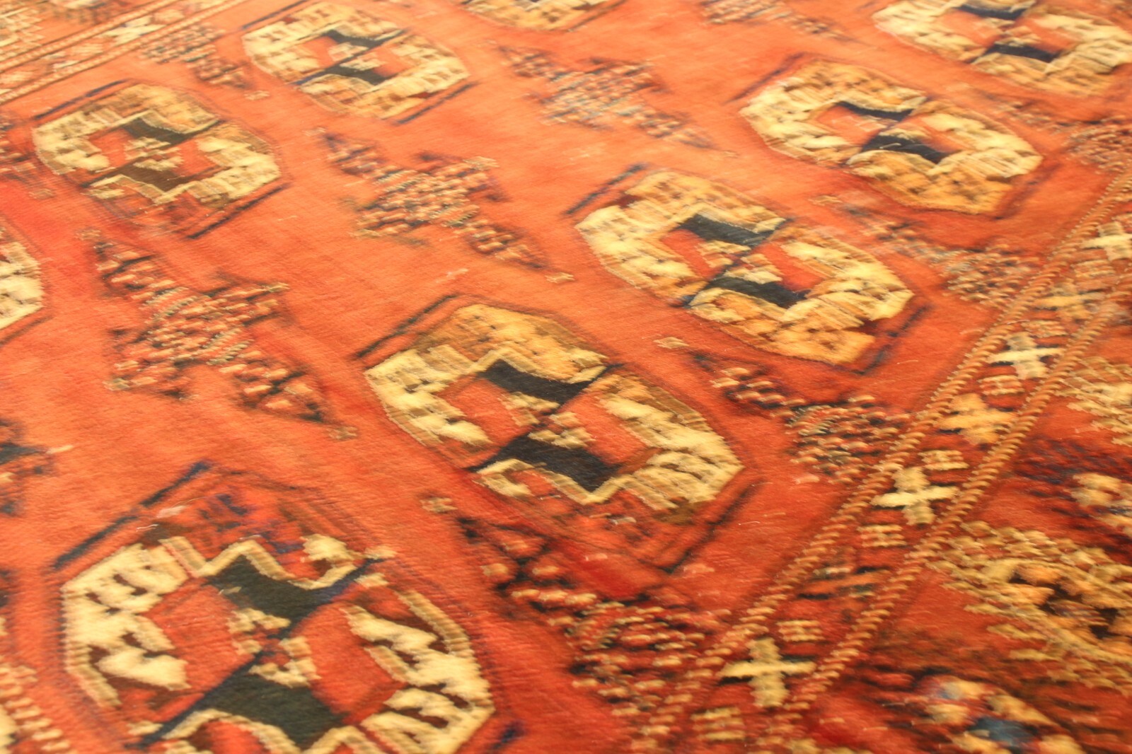 Antique Bukara | 3'7" x 6'0" Hand-Knotted Wool Area Rug | Great Condition | Red gallery