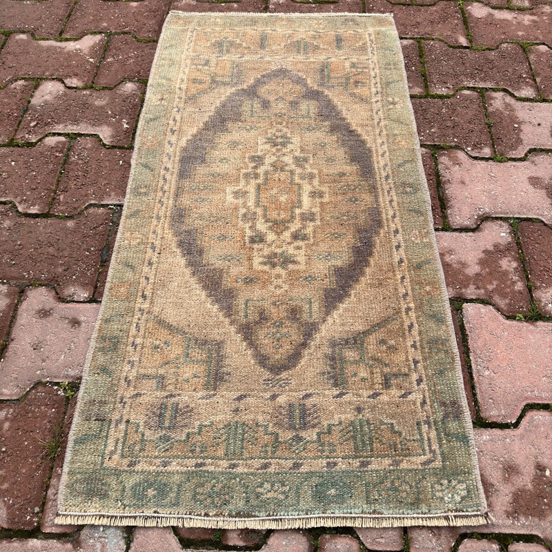 Faded Sage Taupe Turkish Wool Rug 1x3 ft Oriental Accent Rug Decor - Tariff Free gallery