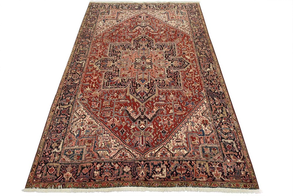 Vintage Tribal Rug 7’8” x 11’4” Red Wool Geometric Hand-Knotted Oriental Carpet