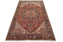 Vintage Tribal Rug 7’8” x 11’4” Red Wool Geometric Hand-Knotted Oriental Carpet