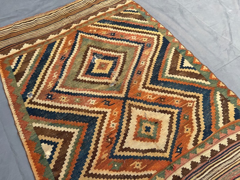 Terracotta Antique Turkish Rug Handwoven Tribal Navajo Geometric Kilim Boho gallery