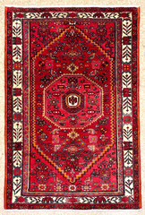 Hand Knotted Wool Rug Zanjan Tribal 4×7 Vintage Oriental Red Geometric Nomad