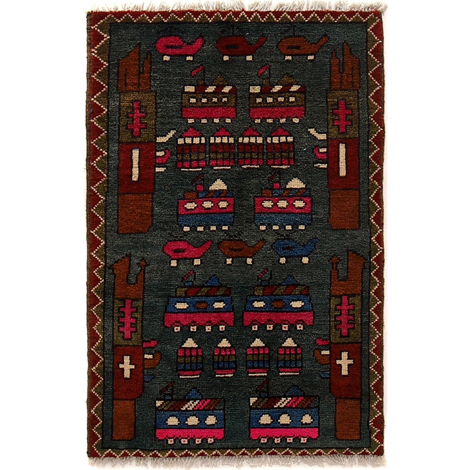 Handmade Afghan War Carpet Vintage Artwork Rug 2.7x1.9 ft gallery