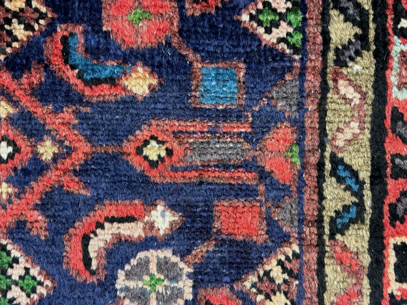 Vintage Hamedan Runner Rug 4x10 Hand Knotted Wool Navy Blue Tribal Oriental gallery