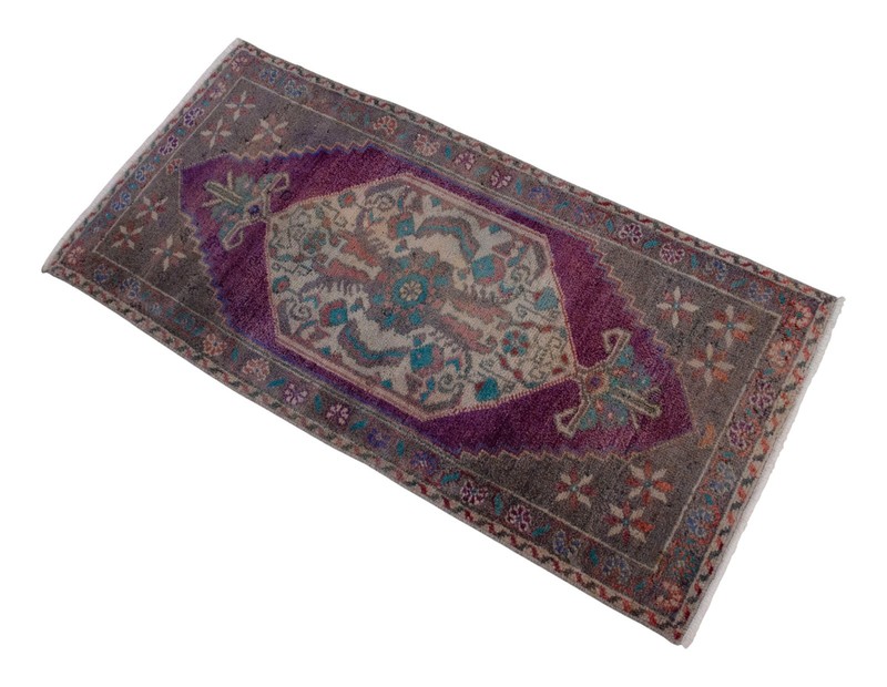 Vintage Oushak Small Rug 1'6"x3'1" Purple Accent Door Mat Hand-Knotted Wool gallery