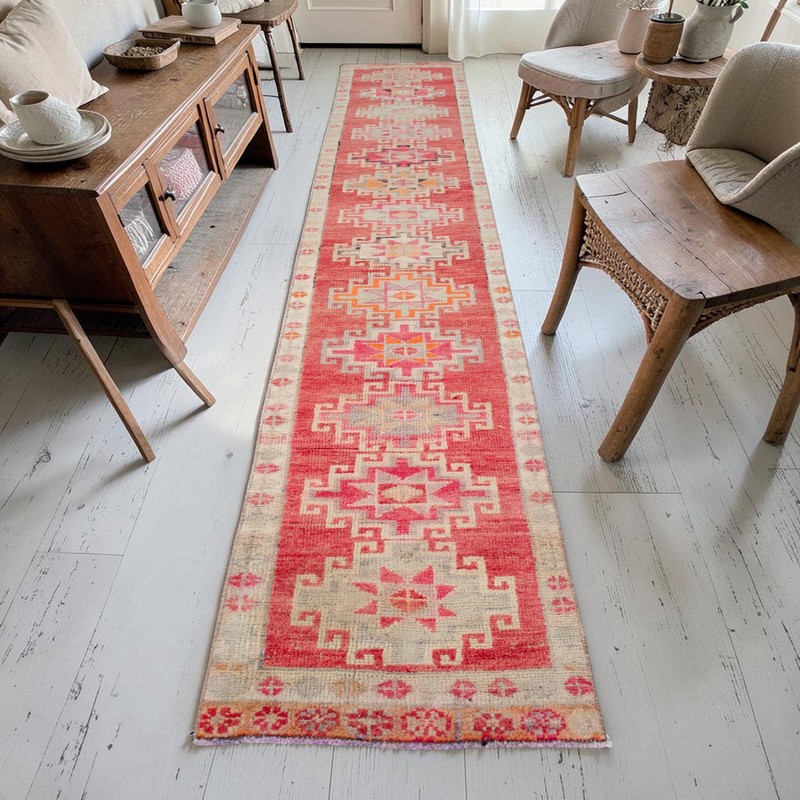 Hand-Knotted Turkish Runner Rug 2x12 ft Narrow Hallway Rug Kitchen Decor Tribal gallery