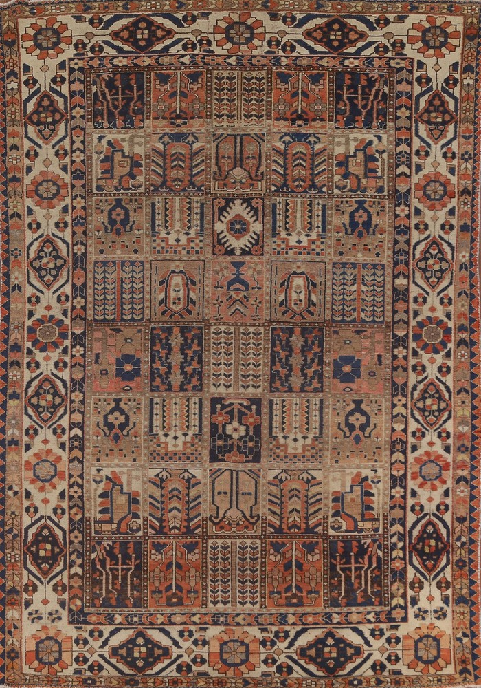Garden Design Vintage Area Rug 7x10 Ft Hand-Knotted Tribal Oriental Wool Carpet