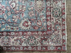 3’7 x 6’5 Green Red Turquoise Turkish Wool Hand Knotted Rug Low Pile Vintage Rug