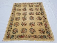 Vintage French Needle Point Handmade Floral Beige Wool Rug Carpet 200x161cm