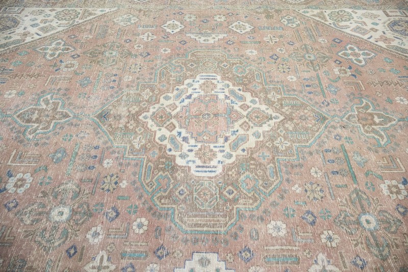 Handmade Distressed Floral Oriental Wool Rug Semi Antique Large Carpet 9x12 Ft gallery