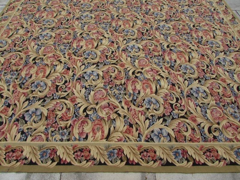 Vintage Hand Made French Design Wool Beige Black Red Original Aubusson 440X305cm gallery