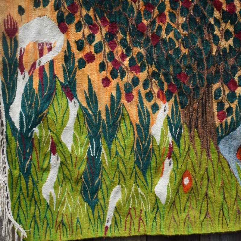 Vintage Egyptian Wissa Wassef Hand Made Tree of Life & Birds Tapestry Kilim Rug gallery