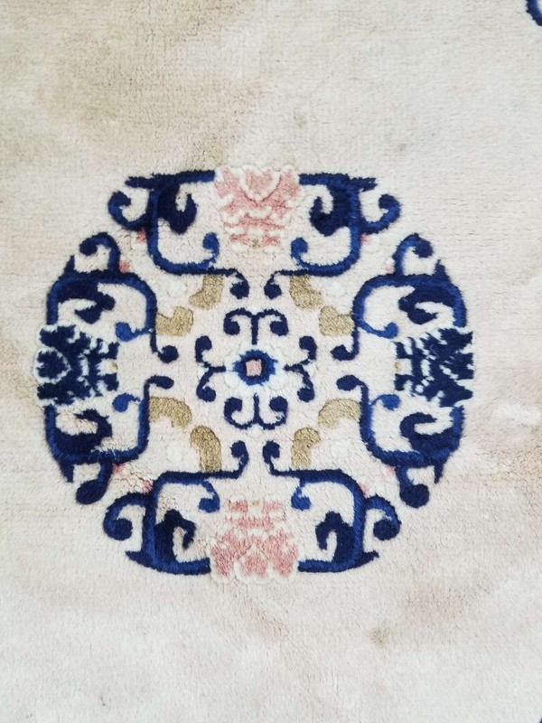 Antique Tibetan Hand Knotted Floral Blue Brown Wool Rug Carpet 93x63cm gallery