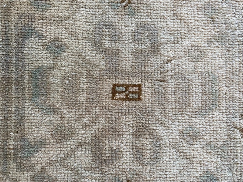 Muted Vintage Small Rug 1.1x2.8 ft with Minimal Medallion Neutral Bath Carpet gallery
