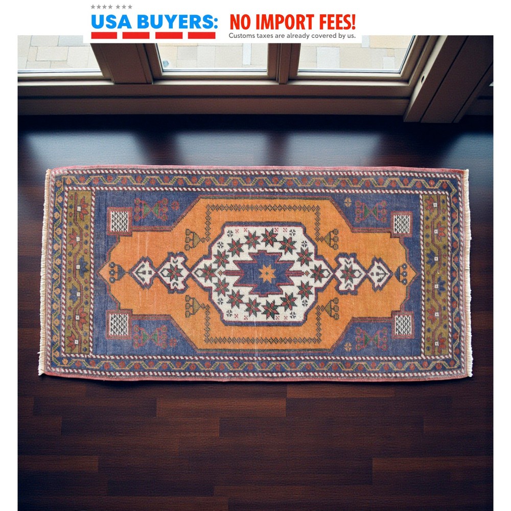 Turkish Rug Vintage Small Rug Handmade Rug Entryway decor Door Mat 2x4 ft approx
