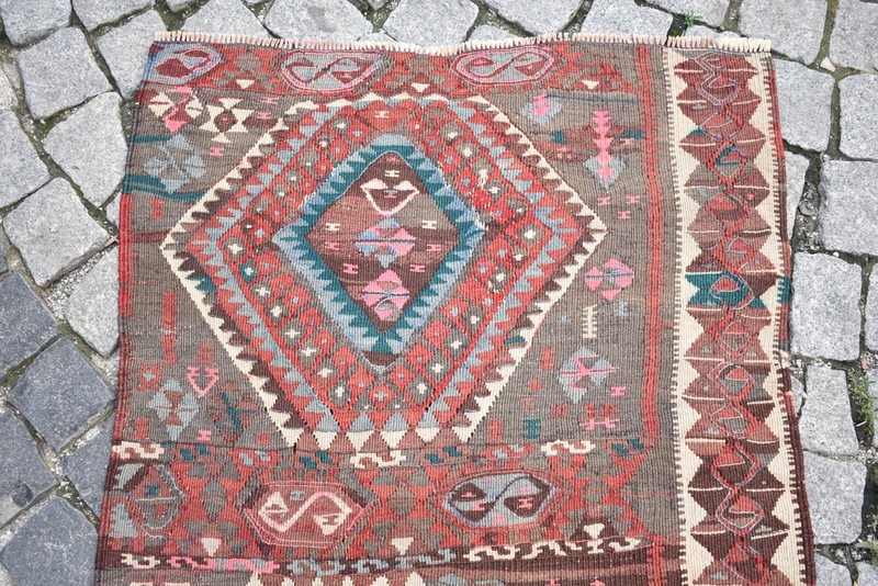 Antique Fragment Rug 31'' x 82'' Anatolian Kurdish Rug Herki Worn Rug Wall Rug gallery