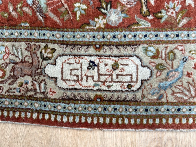 Vintage 1970s Per-sian Ta–briz Hunting Scene Rug 6.5' x 4.5' Hand Knotted Wool gallery