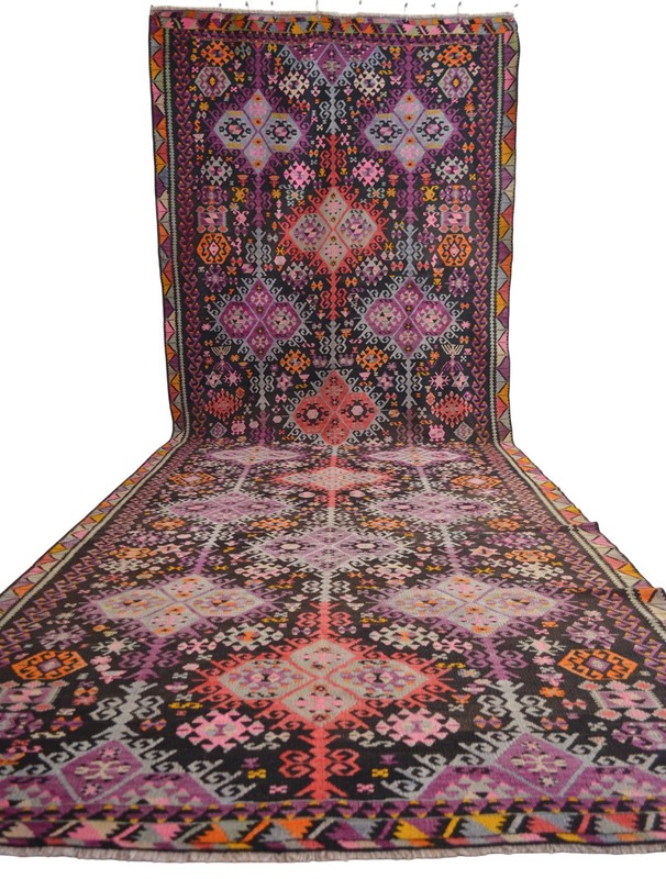 RARE Antique Turkish Rug Kilim, Handwoven Area Rug, Large Runner 6x16 ft approx gallery