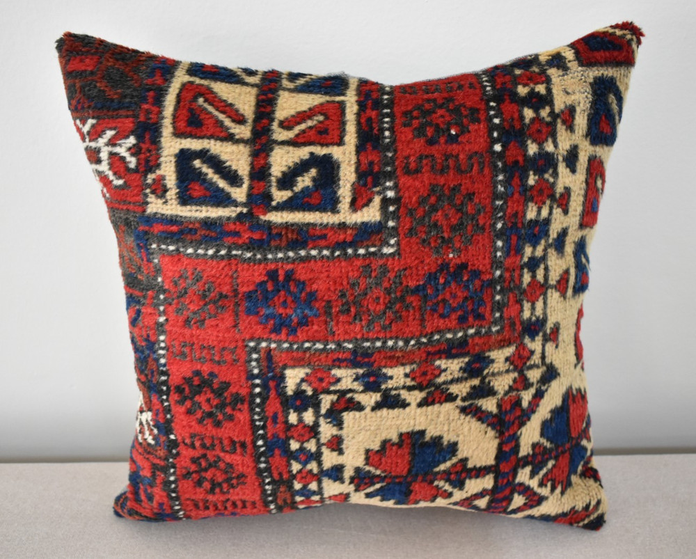 Antique Tribal Pillow Cover Sofa Rug 16'' x 16'' Made Of Antique Cushion Carpet