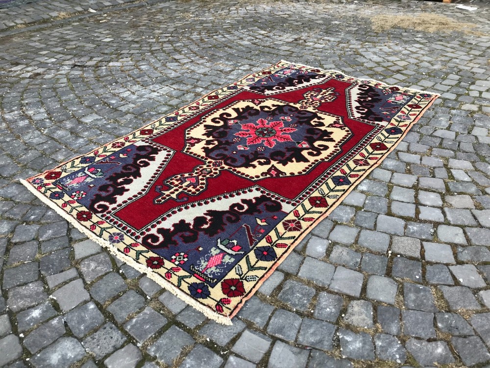 Bohemian Area Rug Handmade Wool Rug Turkish Vintage Traditional Rug Home Decor
