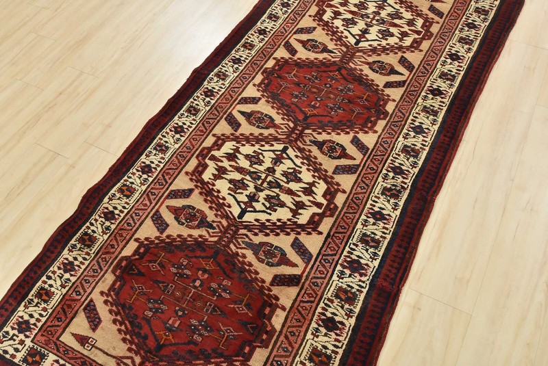 Vintage Tribal Oriental Runner 3’8” x 7’9” Beige Wool Hand-Knotted Area Rug gallery