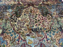 10 X 12.5 COLLECTORS’ ITEM Antique Stunning Shikargah Hunting Scene Kashmar Rug