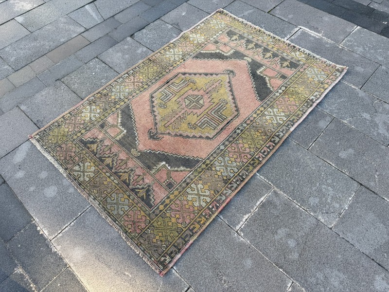 Vintage Turkish Oushak Rug 3.6x5.5 ft Pastel Pink Handmade Wool Area Rug gallery