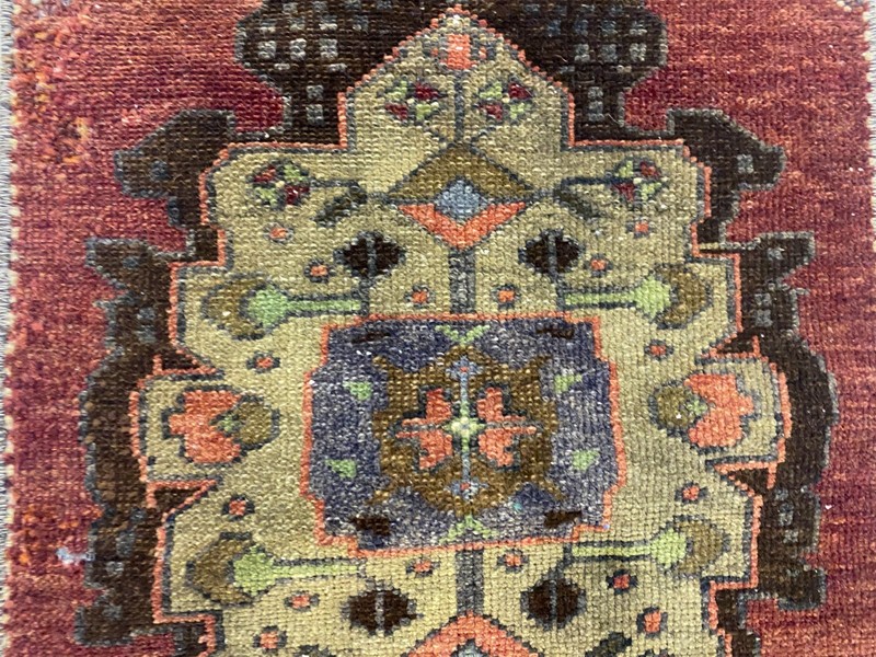 Vintage Anatolian Rug 1.4x2.8 ft Antique Red Medallion Handwoven Wool Mat Carpet gallery
