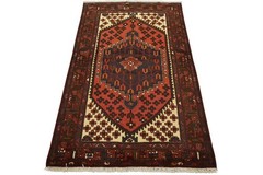 Hamedan Rug 4’1” x 6’4” Red Wool Vintage Tribal Hand-Knotted Oriental Carpet