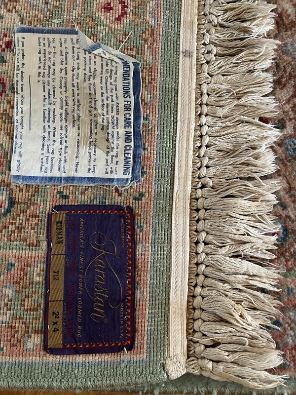 Vintage Karastan Rug Mint Green Kirman Pattern #712 Wool 2 ft 2 in x 4 ft 8 in gallery
