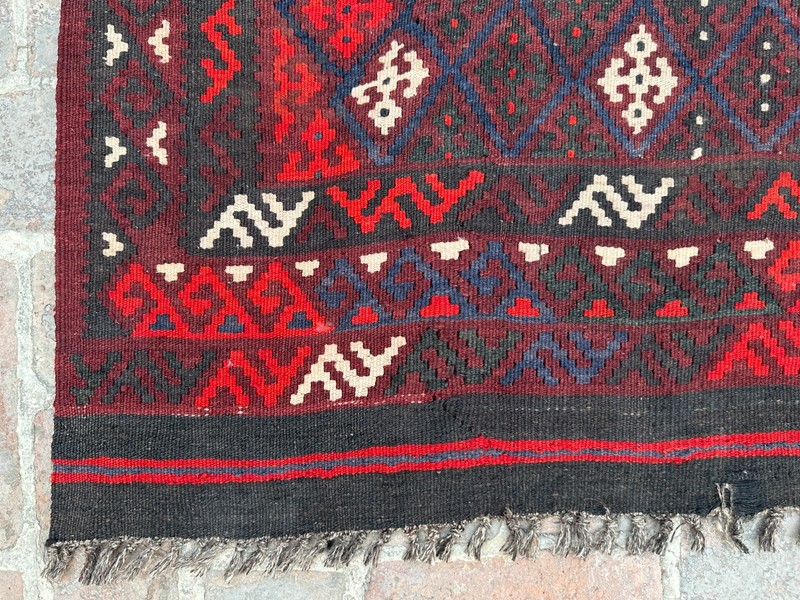 Red Afghan Kilim Rug 5'1x9'6 Handwoven Wool Tribal Geometric Flatweave Vintage gallery