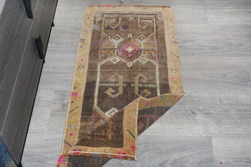 Vintage Turkish Oushak Rug 1'7x3'1 ft, Red Green Geometrical Modern Rug gallery