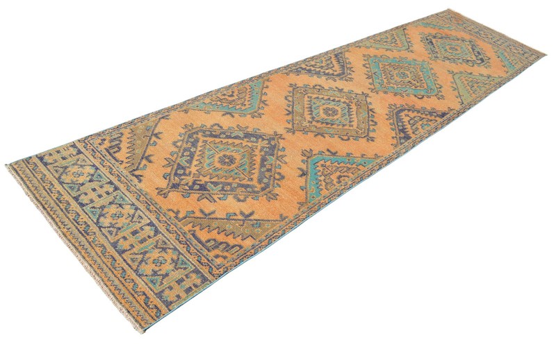 Vintage 1970s Turkish Runner Rug 3x12 ft | Hand-Woven Anatolian Wool Ushak Rug gallery