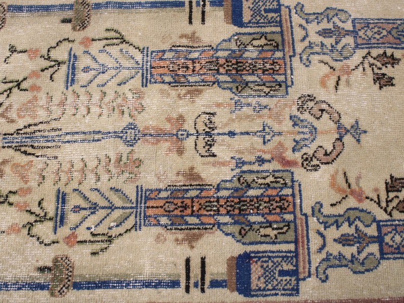 2.0x4.4 ft Turkish Handmade Door Mat Rug | Beige Blue Vintage Small Carpet gallery