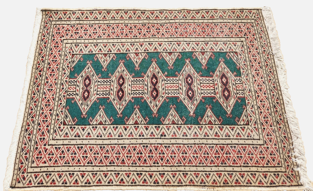 *2'X3' HAND-KNOTTED CAUCASIAN KAZAK TRIBAL VINTAGE WOOL MUTED GREEN RUG