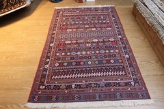 7′ X 4′ HANDMADE KILIM RUG Sumak Hand Woven Colorful Tribal Rug NATURAL Wool