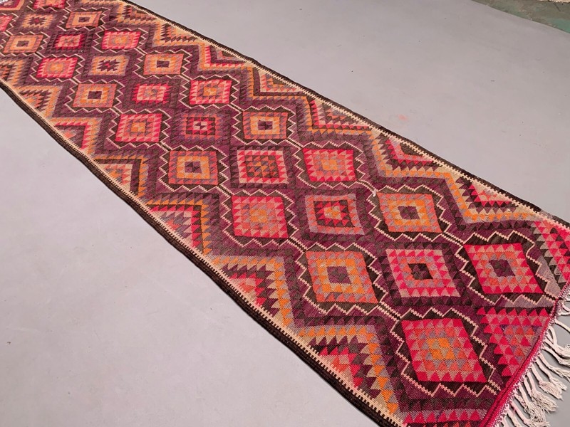 Old Turkish Kilim Runner 360x107 cm, Vintage Kelim Rug, Long and Narrow gallery