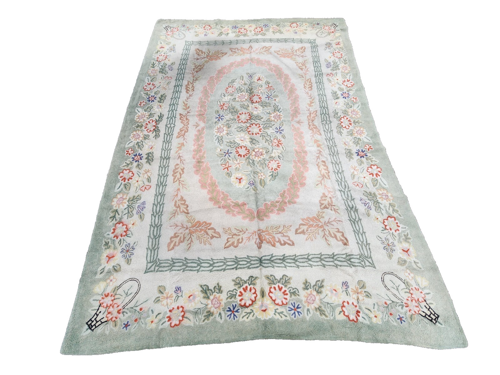 Vintage Shabby American Carolina Wool Looped Hand Hooked Rug 8' X 11'5" gallery