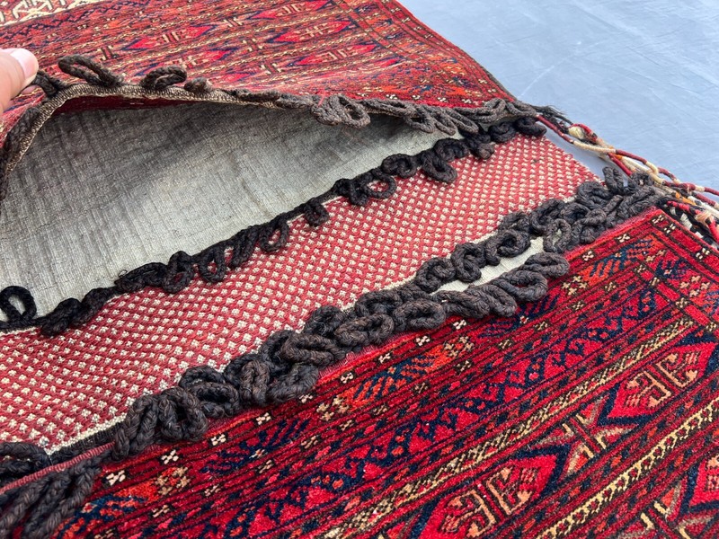 Antique Afghan Turkmen Saddle Bag 1'10x4 Hand-Knotted Tribal Wool Torba Textile gallery