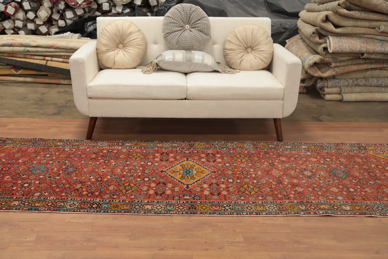 Geometric Hand-made Rust Wool 10 ft Runner Rug Vintage Traditional Carpet 4x10 gallery