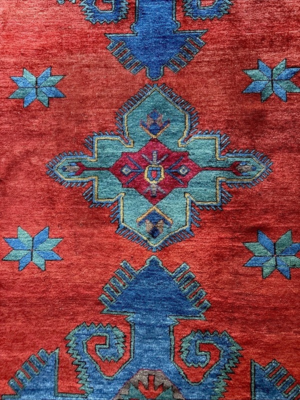5 X 9 Antique Armenian Karabakh Rug C. 1900 May. Dyed Red Azure Blue Turquoise gallery