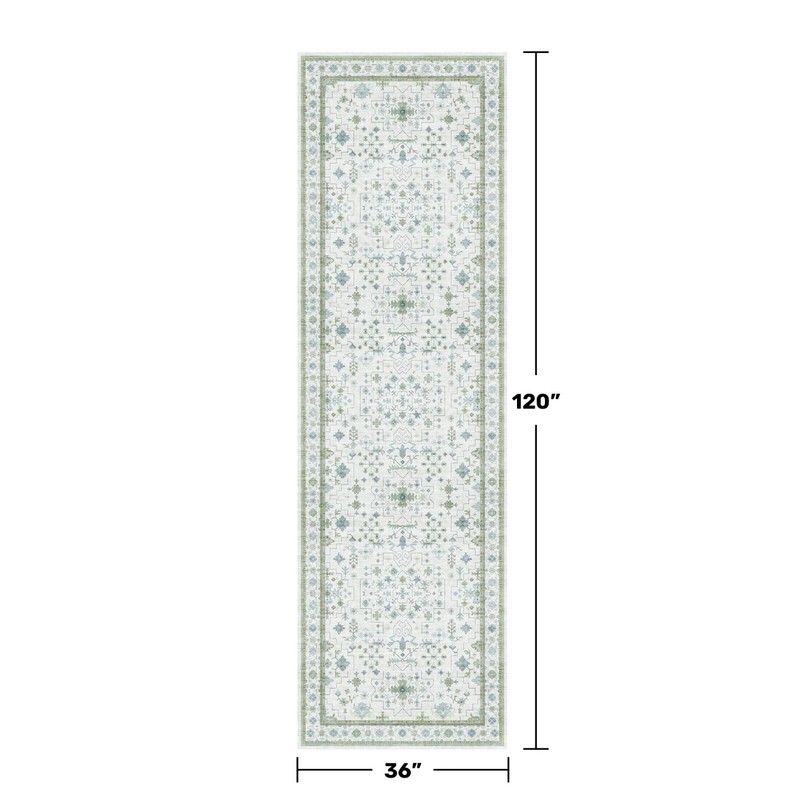 Vintage Turkish Floral 3x10 Hallway Runner Rug - Washable Low Pile, Non-Slip, Li gallery