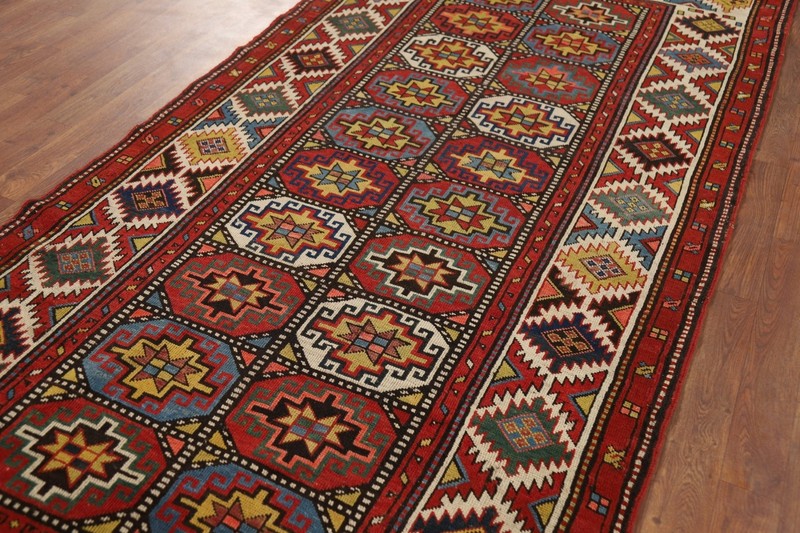 Antique Kazak Vegetable Dye 9 ft. Runner Rug Hand-knotted Russian 4'x9' Pre-1900 gallery